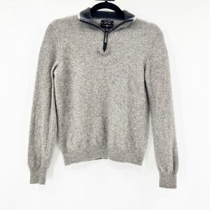 Club Room Cashmere Sweater Womens Medium Grey 2-Ply Quarter-Zip Pullover